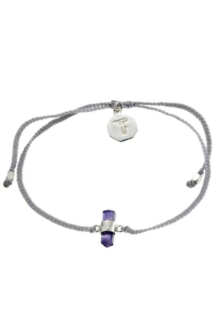 Cut Amethyst Crystal Bracelet | Pastel Grey - Silver