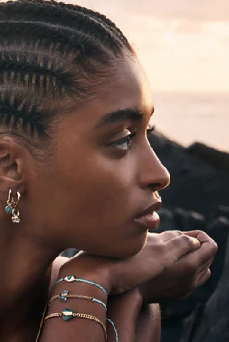 Eye Protection Bracelet | Aqua & Cream - Gold