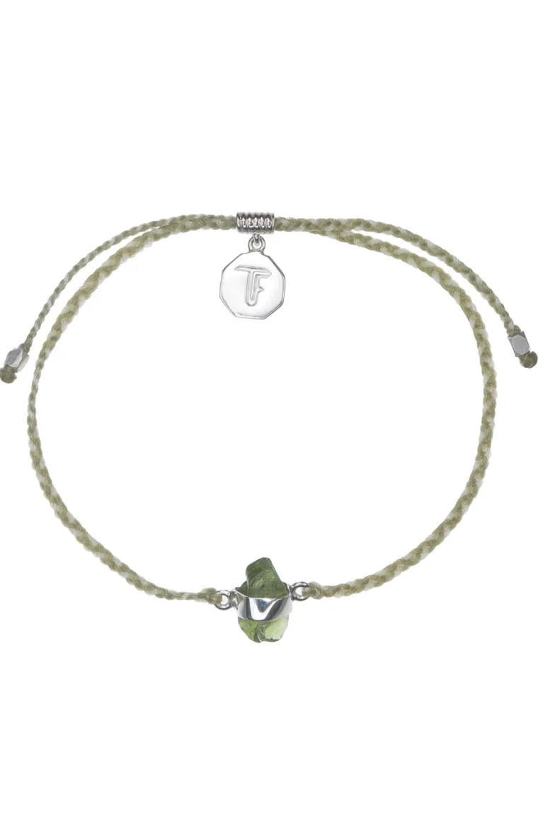 Peridot Crystal Bracelet | Sage Green and Cream - Silver