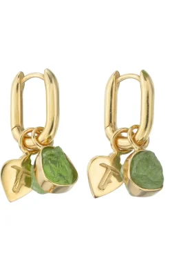 Rough Gem Charm Earrings - Peridot - Gold